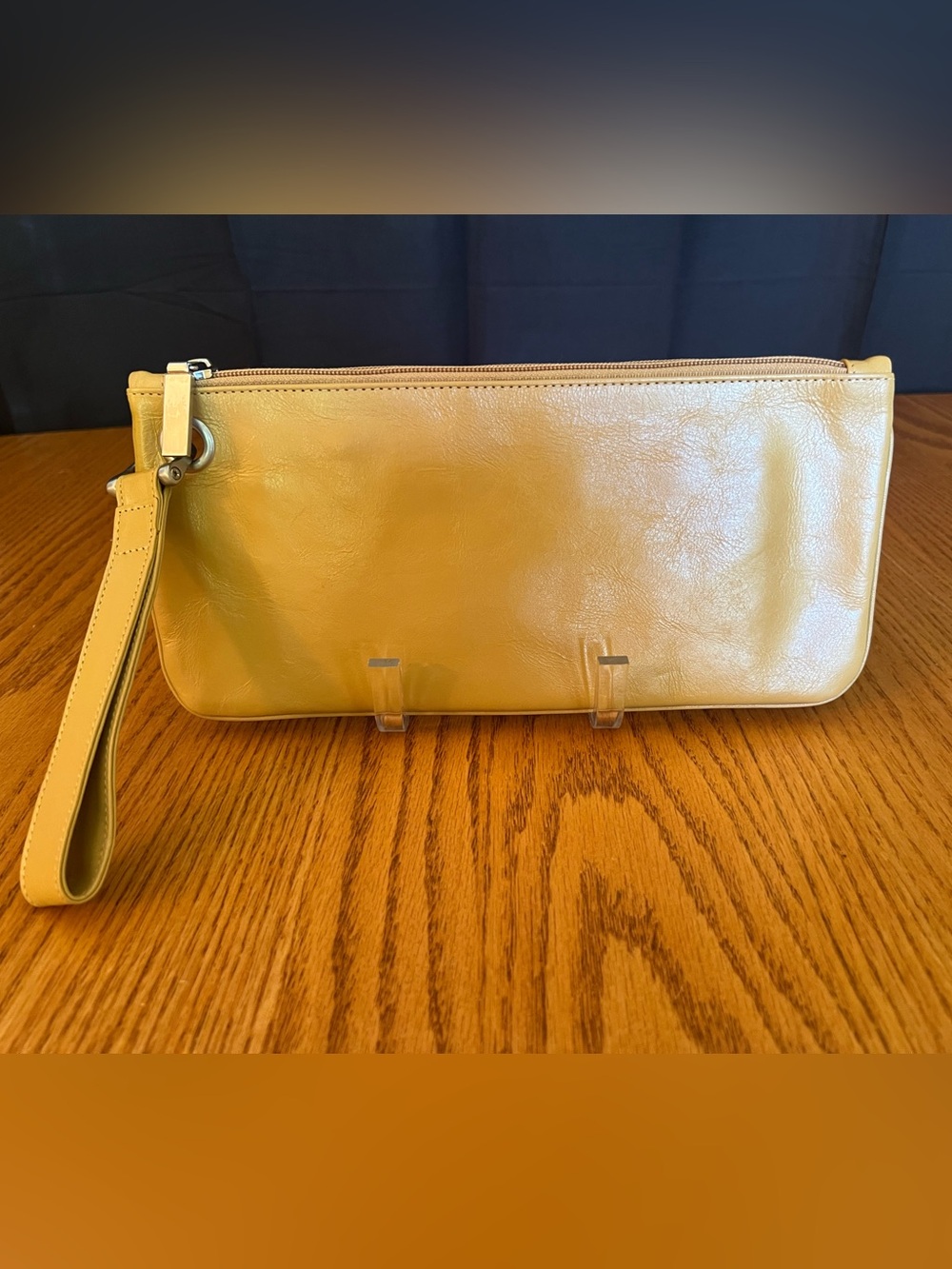 Mustard Yellow Leather Hobo Wristlet Clutch
